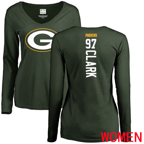 Green Bay Packers Green Women #97 Clark Kenny Backer Nike NFL Long Sleeve T Shirt